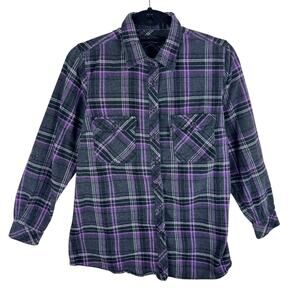 Five Brother Black Purple Plaid Flannel Button Up Shirt Women's Large